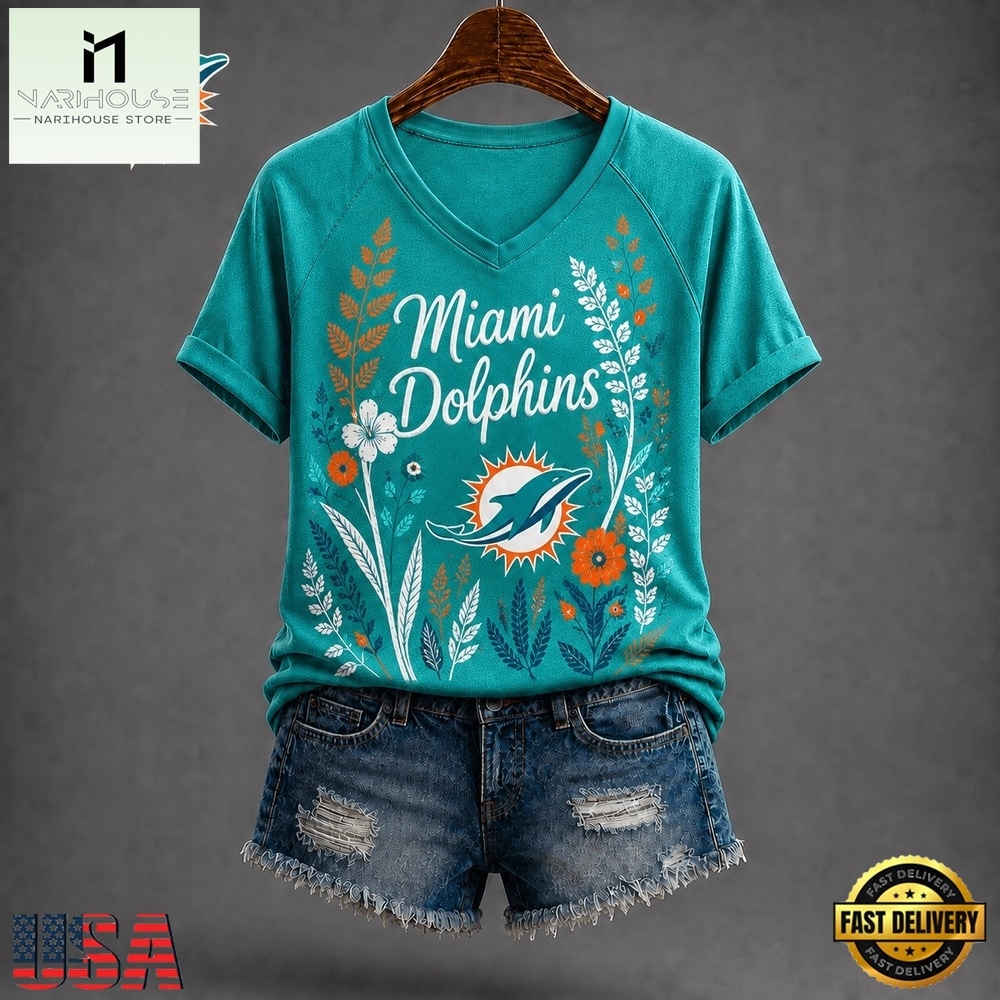 Miami Dolphins NFL Floral Garden V Neck T Shirt, Trendy NFL V Neck Tee Miami Dolphins NFL Floral Garden V Neck T Shirt, Trendy NFL V Neck Tee