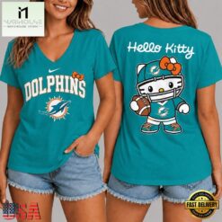 Miami Dolphins NFL Hello Kitty Football V Neck T Shirt, Trendy NFL V Neck Tee Miami Dolphins Nfl Hello Kitty Football V Neck T Shirt