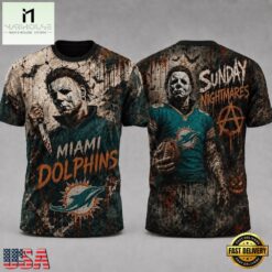 Miami Dolphins NFL Michael Myers Sunday Nightmares Horror Halloween 3D T Shirt, NFL Sporty Shirt Miami Dolphins Nfl Michael Myers Sunday Nightmares Horror Halloween 3D T Shirt