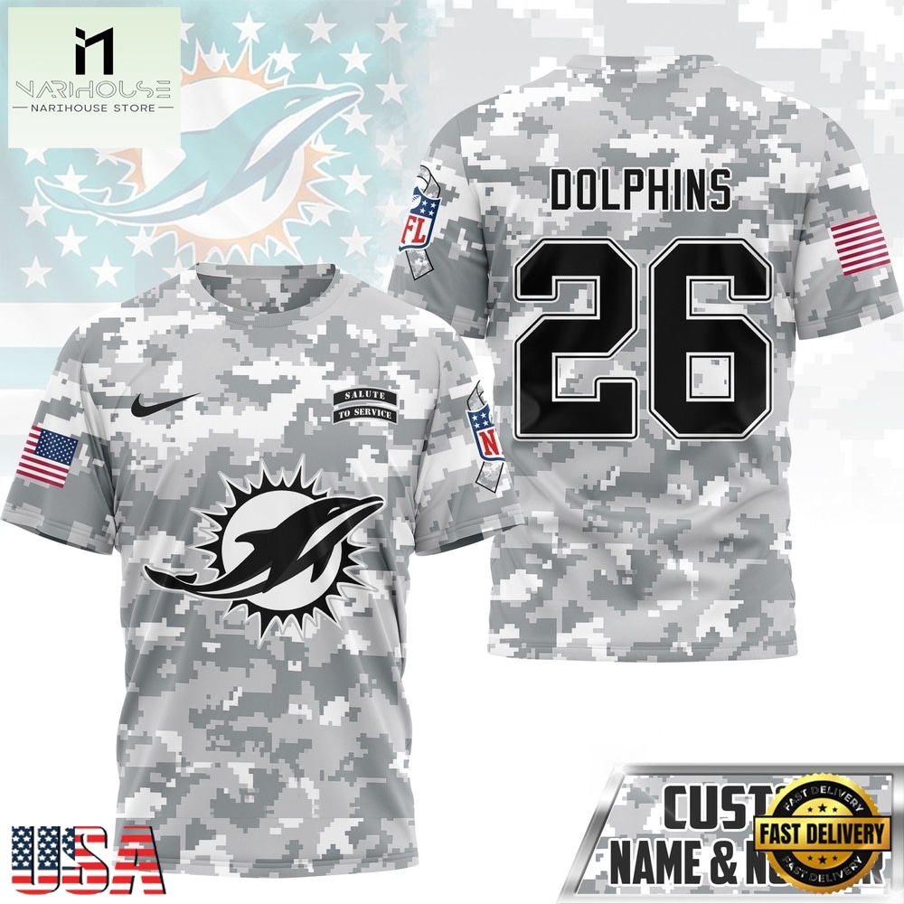 Miami Dolphins NFL Salute to Service Custom Name & Number Camo 3D Shirt, NFL Sporty Shirt Miami Dolphins NFL Salute to Service Custom Name & Number Camo 3D Shirt, NFL Sporty Shirt
