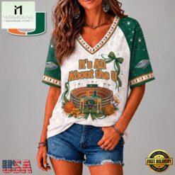 Miami Hurricanes NCAA Floral Stadium Bow V Neck 3D T Shirt, NCAA College V Neck Tee Miami Hurricanes Ncaa Floral Stadium Bow V Neck 3D T Shirt
