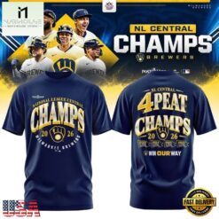 Milwaukee Brewers 4 TIME CONSECUTIVE NL CENTRAL CHAMPIONS 2026Win Our Way T Shirt, Hot 3D Shirt Trend Milwaukee Brewers 4 Time Consecutive NL Central Champions 2026win Our Way T Shirt