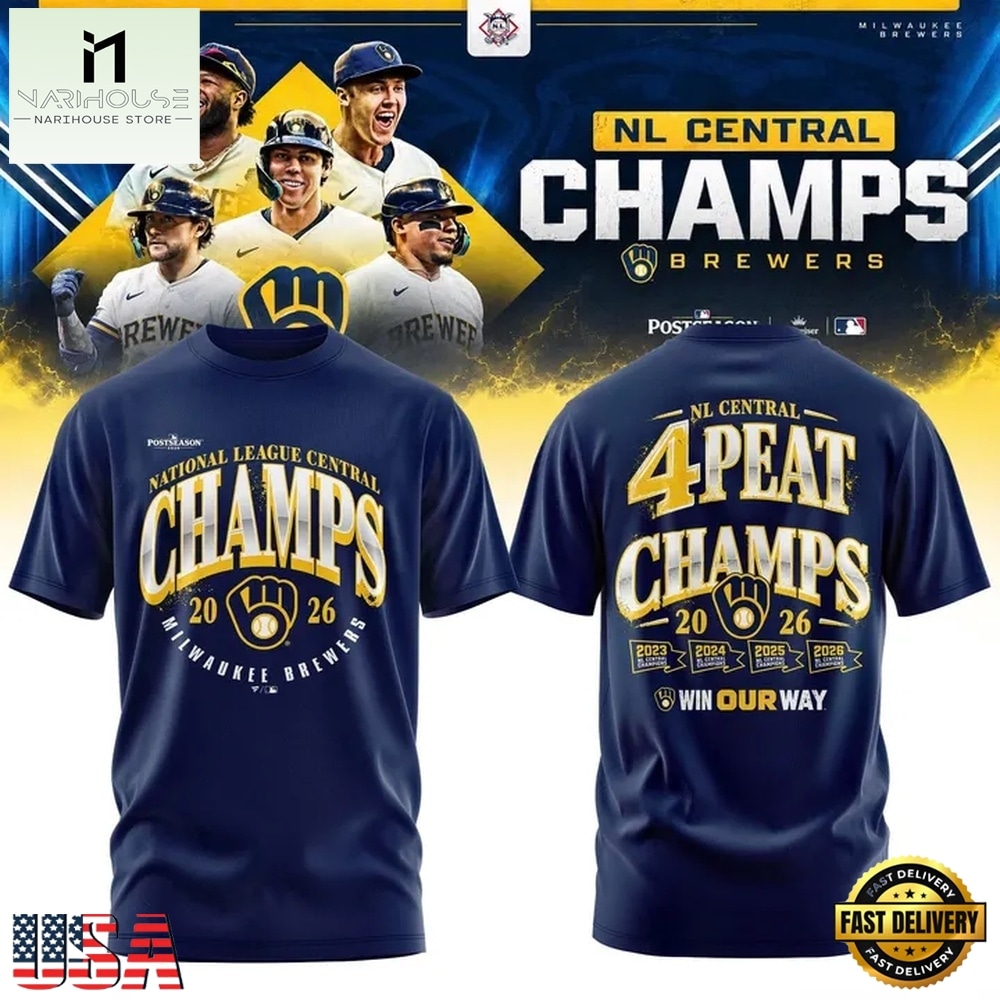 Milwaukee Brewers 4 TIME CONSECUTIVE NL CENTRAL CHAMPIONS 2026Win Our Way T Shirt, Hot 3D Shirt Trend Milwaukee Brewers 4 TIME CONSECUTIVE NL CENTRAL CHAMPIONS 2026Win Our Way T Shirt, Hot 3D Shirt Trend