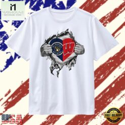 Milwaukee Brewers and Wisconsin Badgers Heart T Shirt, Stylish 2D Graphic Shirt Milwaukee Brewers And Wisconsin Badgers Heart T Shirt
