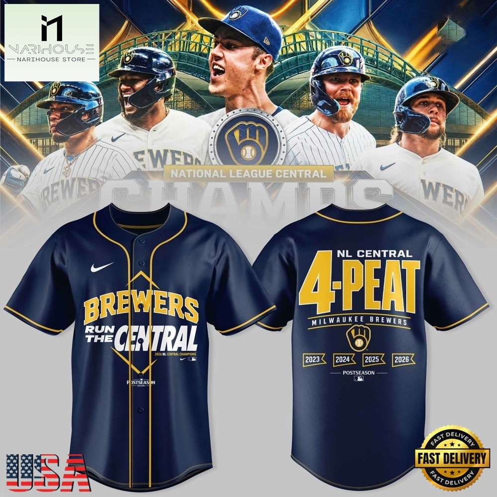 Milwaukee Brewers The FIRST 4 Peat in NL Central History Baseball Jersey, Stylish Baseball Jersey Milwaukee Brewers The FIRST 4 Peat in NL Central History Baseball Jersey, Stylish Baseball Jersey