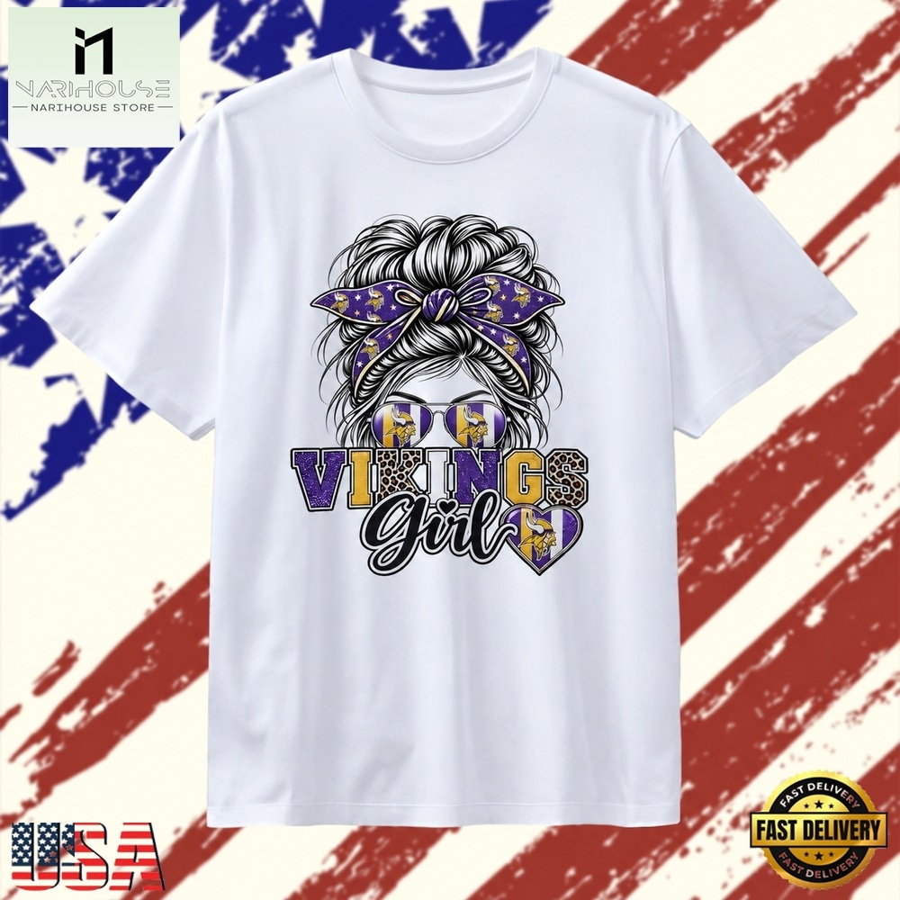 Minnesota Vikings Girl Messy Bun Sunglasses T Shirt, Stylish 2D Graphic Shirt Minnesota Vikings Girl Messy Bun Sunglasses T Shirt, Stylish 2D Graphic Shirt