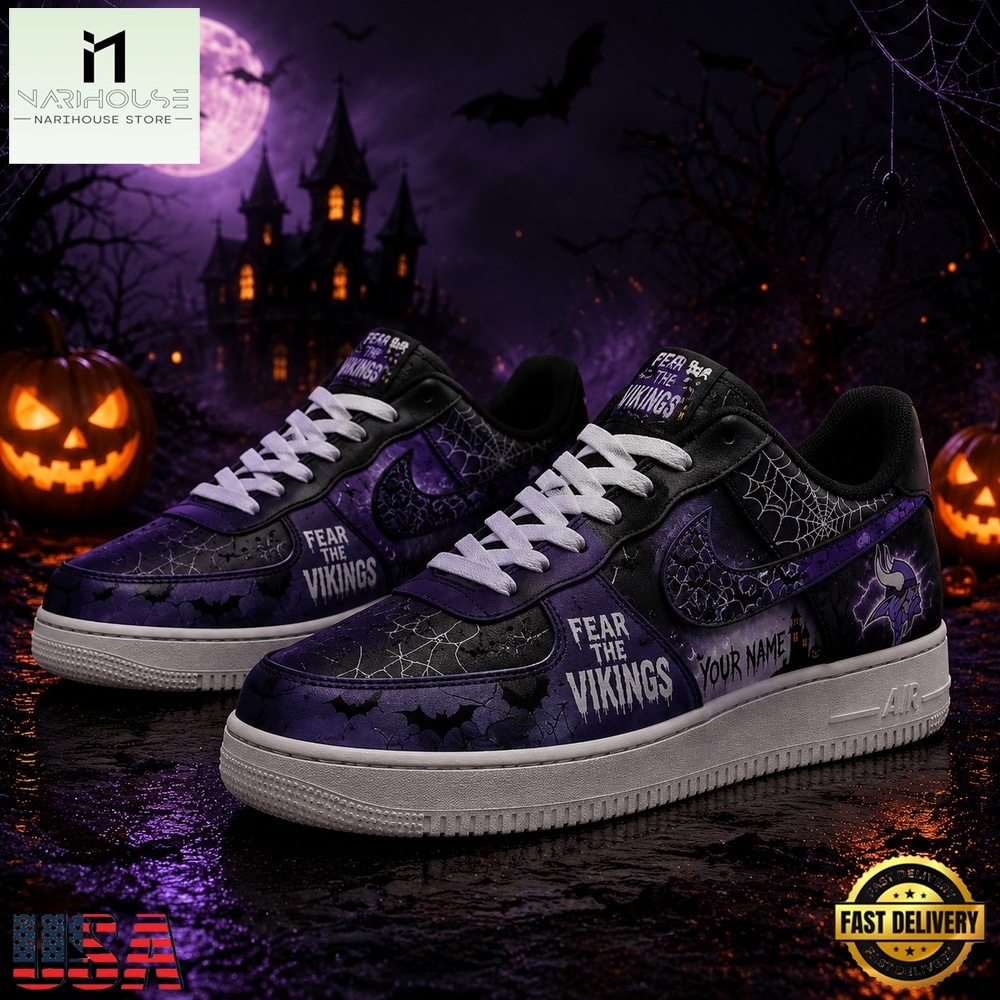 Minnesota Vikings NFL Fear The Team Halloween Air Force 1 Shoes Sneakers, NFL Team AF1 Shoes Minnesota Vikings NFL Fear The Team Halloween Air Force 1 Shoes Sneakers, NFL Team AF1 Shoes