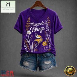 Minnesota Vikings NFL Floral Garden V Neck T Shirt, Trendy NFL V Neck Tee Minnesota Vikings Nfl Floral Garden V Neck T Shirt