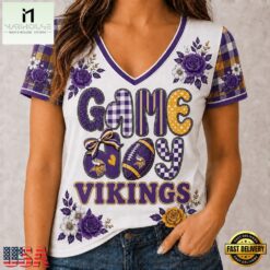 Minnesota Vikings NFL Football Flowers Team Pride V Neck T Shirt, Trendy NFL V Neck Tee Minnesota Vikings Nfl Football Flowers Team Pride V Neck T Shirt