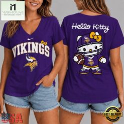 Minnesota Vikings NFL Hello Kitty Football V Neck T Shirt, Trendy NFL V Neck Tee Minnesota Vikings Nfl Hello Kitty Football V Neck T Shirt