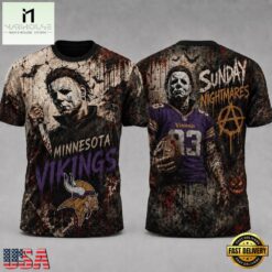 Minnesota Vikings NFL Michael Myers Sunday Nightmares Horror Halloween 3D T Shirt, NFL Sporty Shirt Minnesota Vikings Nfl Michael Myers Sunday Nightmares Horror Halloween 3D T Shirt