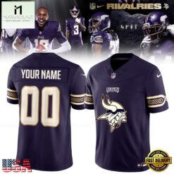 Minnesota Vikings NFL Rivalries 2026 Custom Name And Number Football Jersey, Trending Football Shirt Minnesota Vikings Nfl Rivalries 2026 Custom Name And Number Football Jersey