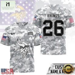 Minnesota Vikings NFL Salute to Service Custom Name & Number Camo 3D Shirt, NFL Sporty Shirt Minnesota Vikings Nfl Salute TO Service Custom Name Number Camo 3D Shirt