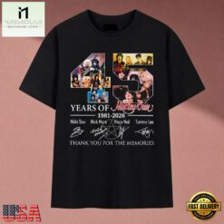 Motley Crue 45 Years Of 1981 2026 Anniversary Signatures T Shirt, Music Fan 2D Shirt Motley Crue 45 Years OF 1981 2026 Anniversary Signatures T Shirt