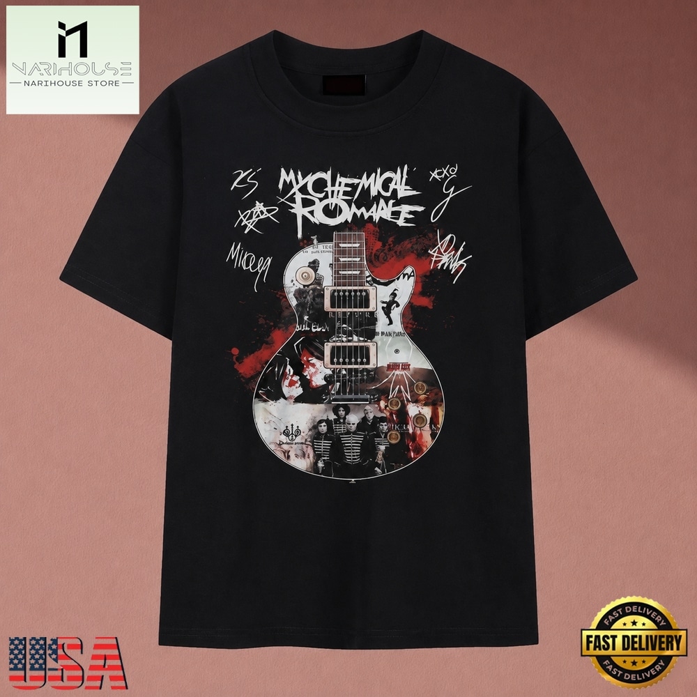 My Chemical Romance Signatures Guitar Graphic Rock Band T Shirt, Music Fan 2D Shirt My Chemical Romance Signatures Guitar Graphic Rock Band T Shirt, Music Fan 2D Shirt