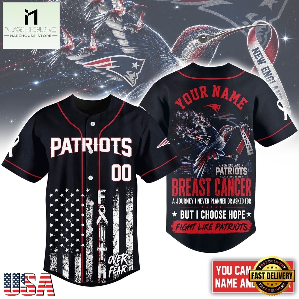 New England Patriots NFL Breast Cancer Hope Over Fear Baseball Jersey, NFL Game Day Jersey New England Patriots NFL Breast Cancer Hope Over Fear Baseball Jersey, NFL Game Day Jersey