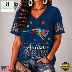 New England Patriots NFL Different, Not Less Autism Awareness V neck T Shirt, Trendy NFL V Neck Tee New England Patriots Nfl Different Not Less Autism Awareness V Neck T Shirt