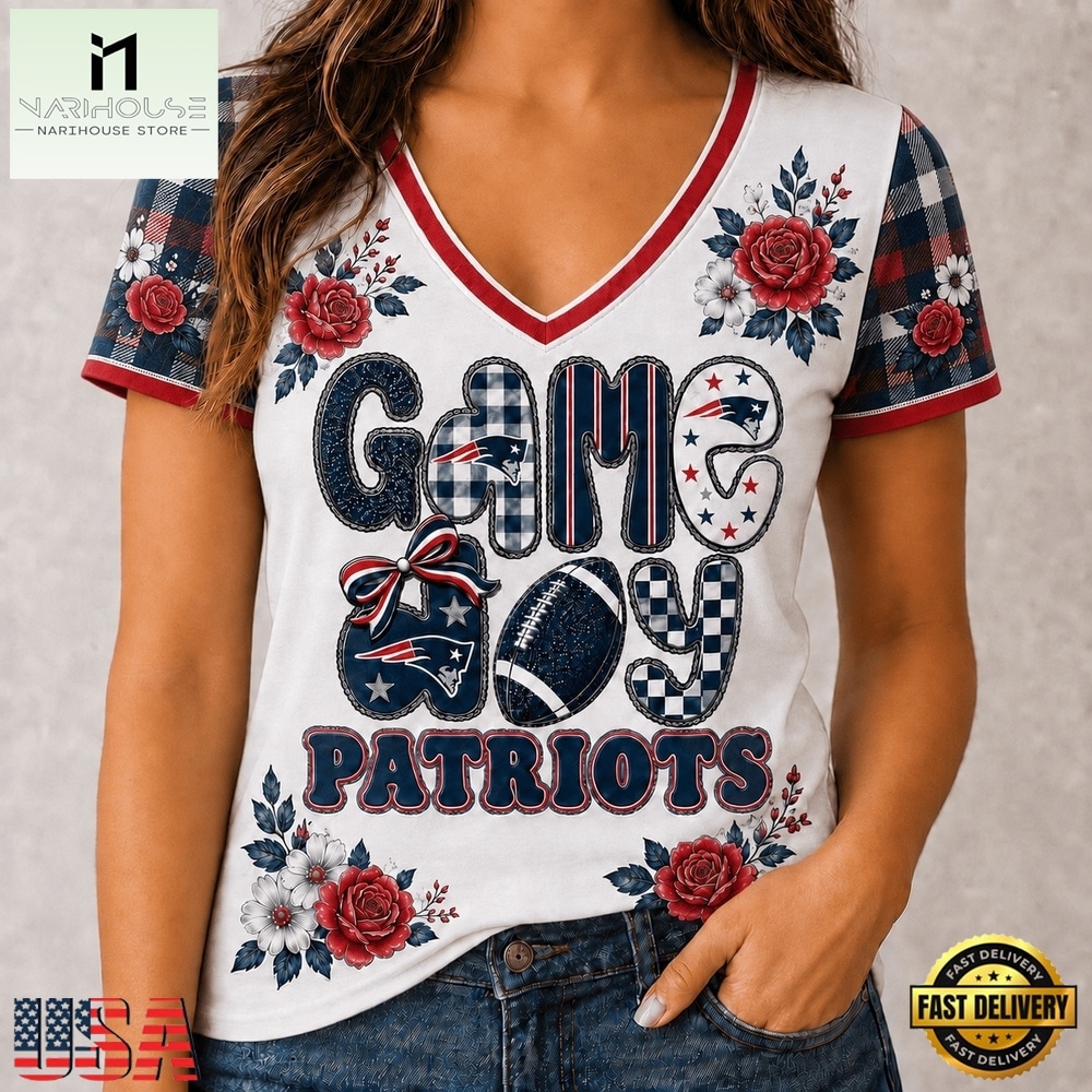 New England Patriots NFL Football Flowers Team Pride V Neck T Shirt, Trendy NFL V Neck Tee New England Patriots NFL Football Flowers Team Pride V Neck T Shirt, Trendy NFL V Neck Tee