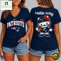 New England Patriots NFL Hello Kitty Football V Neck T Shirt, Trendy NFL V Neck Tee New England Patriots Nfl Hello Kitty Football V Neck T Shirt