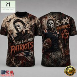 New England Patriots NFL Michael Myers Sunday Nightmares Horror Halloween 3D T Shirt, NFL Sporty Shirt New England Patriots Nfl Michael Myers Sunday Nightmares Horror Halloween 3D T Shirt