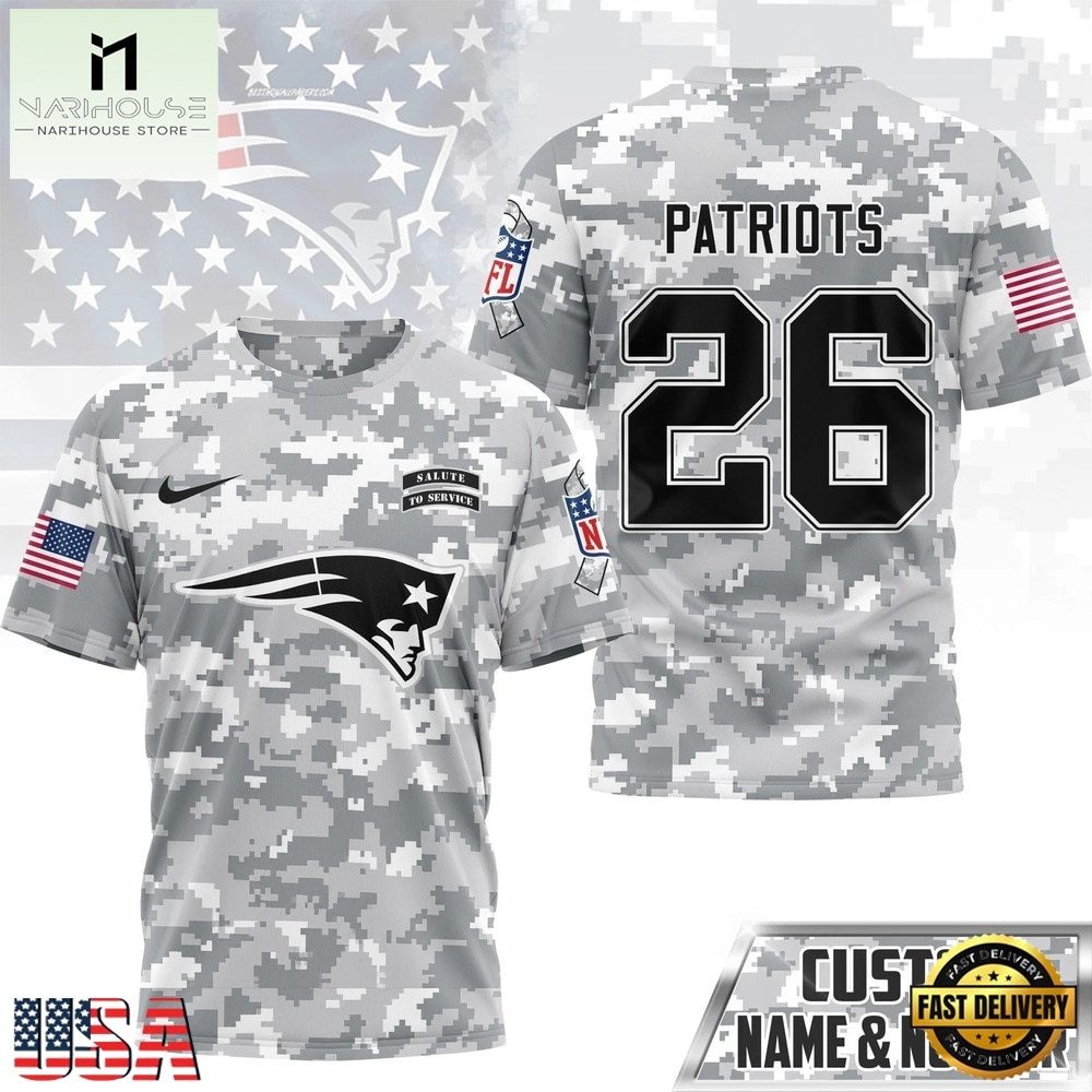 New England Patriots NFL Salute to Service Custom Name & Number Camo 3D Shirt, NFL Sporty Shirt New England Patriots NFL Salute to Service Custom Name & Number Camo 3D Shirt, NFL Sporty Shirt