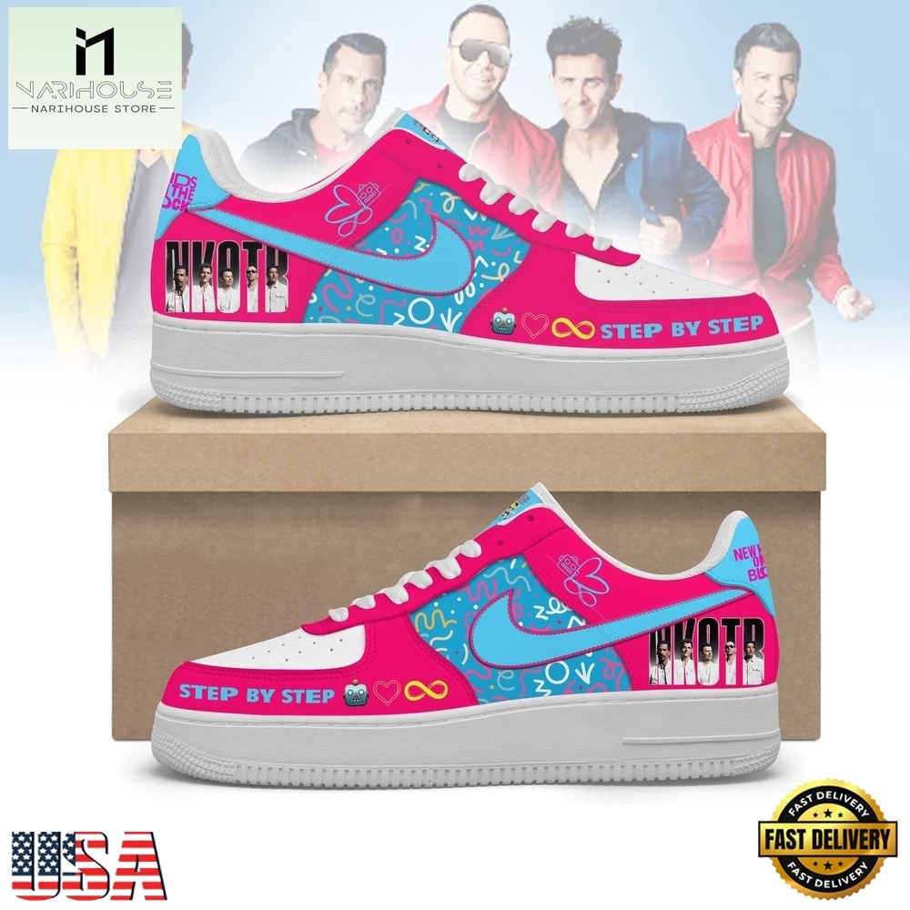 New Kids On The Block NKOTB Step By Step Pink 90s Pop Air Force 1 Shoes Sneakers, Music Artist AF1 Shoes New Kids On The Block NKOTB Step By Step Pink 90s Pop Air Force 1 Shoes Sneakers, Music Artist AF1 Shoes