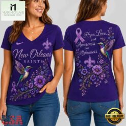 New Orleans Saints NFL Alzheimer’s Awareness Month V neck T Shirt, Trendy NFL V Neck Tee New Orleans Saints Nfl Alzheimer S Awareness Month V Neck T Shirt