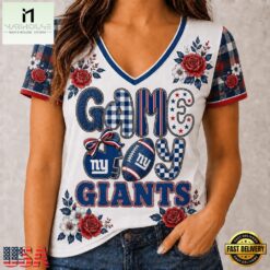 New York Giants NFL Football Flowers Team Pride V Neck T Shirt, Trendy NFL V Neck Tee New York Giants Nfl Football Flowers Team Pride V Neck T Shirt