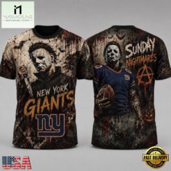 New York Giants NFL Michael Myers Sunday Nightmares Horror Halloween 3D T Shirt, NFL Sporty Shirt New York Giants Nfl Michael Myers Sunday Nightmares Horror Halloween 3D T Shirt