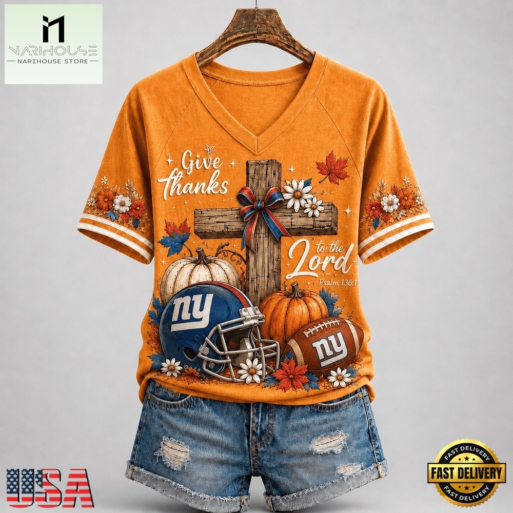New York Giants NFL Thanksgiving Faith And Football V Neck T Shirt, Trendy NFL V Neck Tee New York Giants NFL Thanksgiving Faith And Football V Neck T Shirt, Trendy NFL V Neck Tee