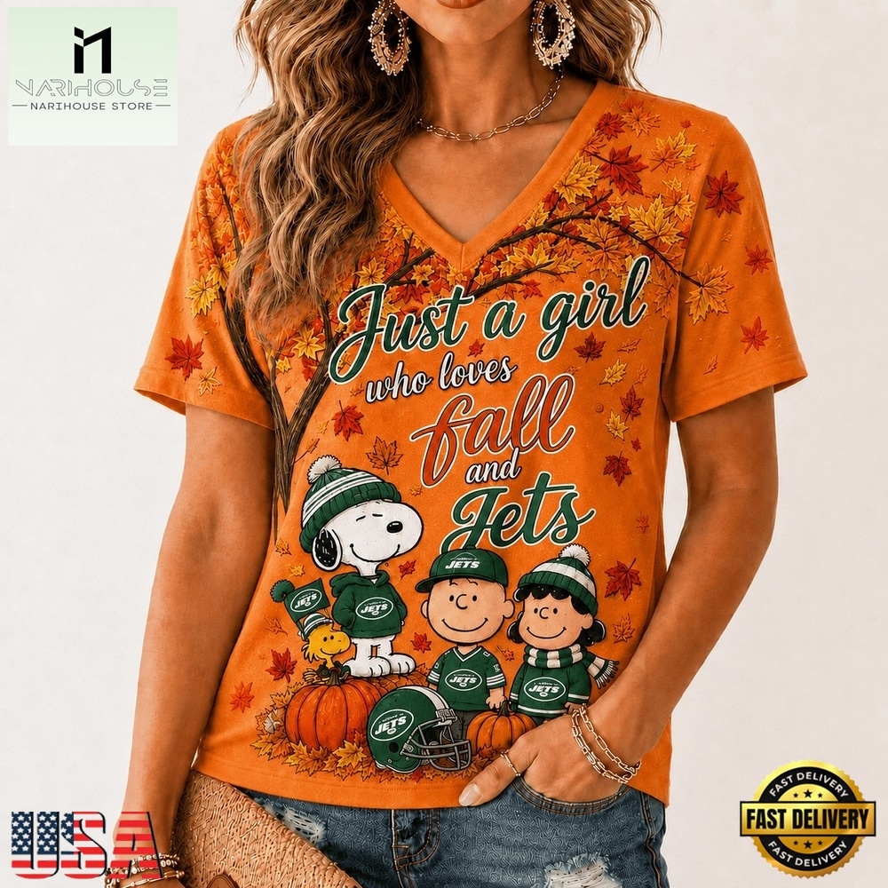 New York Jets NFL Snoopy Peanuts Fall Season V Neck T Shirt, Trendy NFL V Neck Tee New York Jets NFL Snoopy Peanuts Fall Season V Neck T Shirt, Trendy NFL V Neck Tee