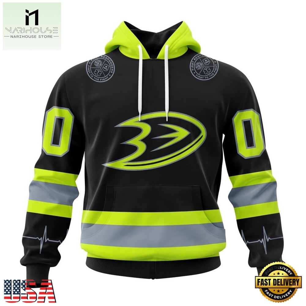 NHL Anaheim Ducks Specialized With FireFighter Uniforms Color Hoodie, T Shirt, NHL 3D Game Day Tee Nhl Anaheim Ducks Specialized With Firefighter Uniforms Color Hoodie T Shirt 1