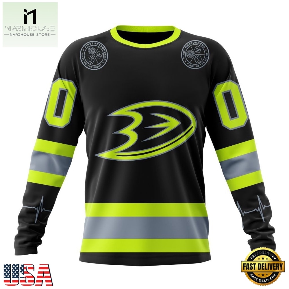 NHL Anaheim Ducks Specialized With FireFighter Uniforms Color Hoodie, T Shirt, NHL 3D Game Day Tee Nhl Anaheim Ducks Specialized With Firefighter Uniforms Color Hoodie T Shirt 3