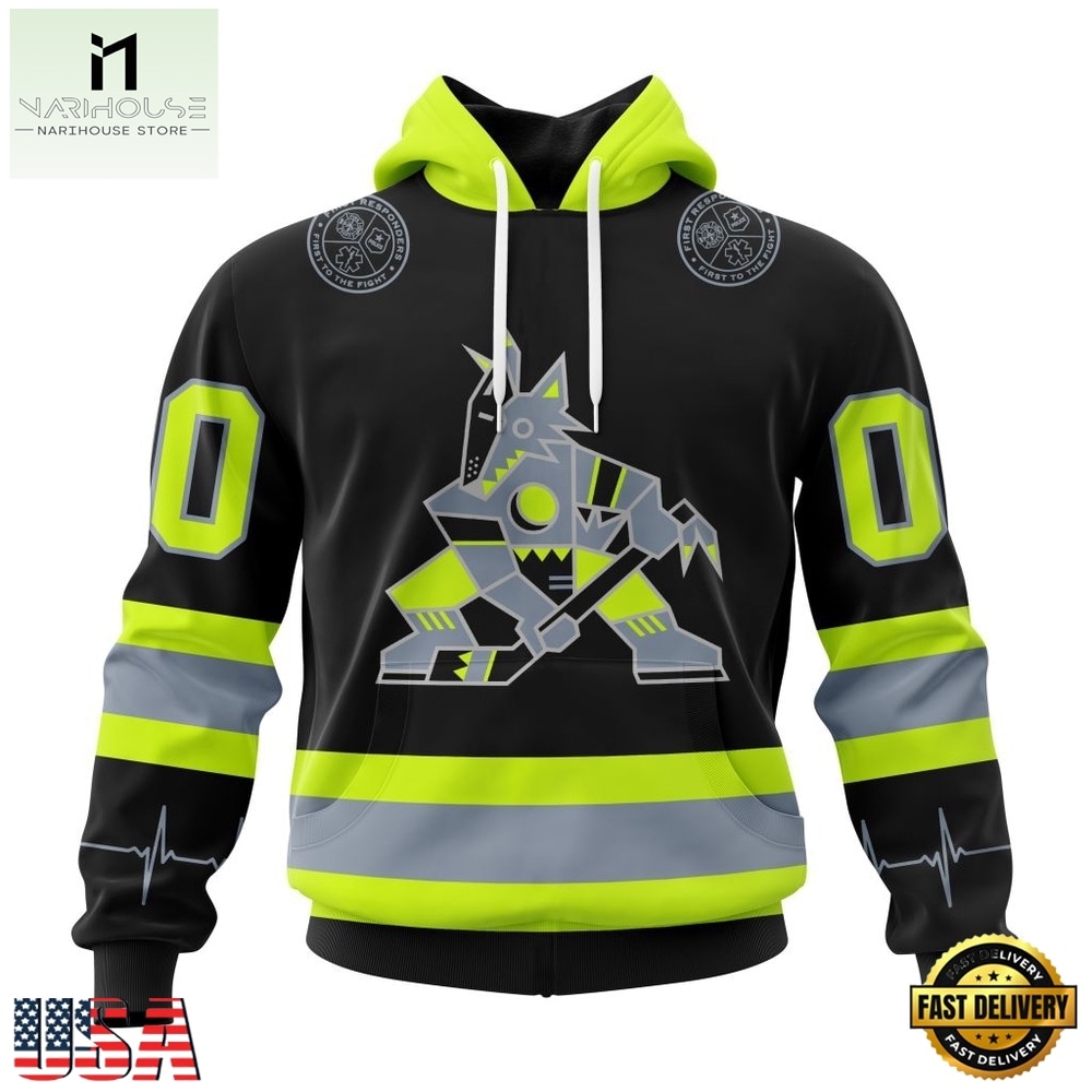 NHL Arizona Coyotes Specialized With FireFighter Uniforms Color Hoodie, T Shirt, NHL 3D Game Day Tee Nhl Arizona Coyotes Specialized With Firefighter Uniforms Color Hoodie T Shirt 1