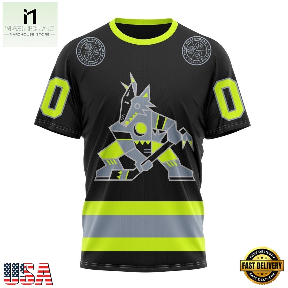 NHL Arizona Coyotes Specialized With FireFighter Uniforms Color Hoodie, T Shirt, NHL 3D Game Day Tee Nhl Arizona Coyotes Specialized With Firefighter Uniforms Color Hoodie T Shirt 4