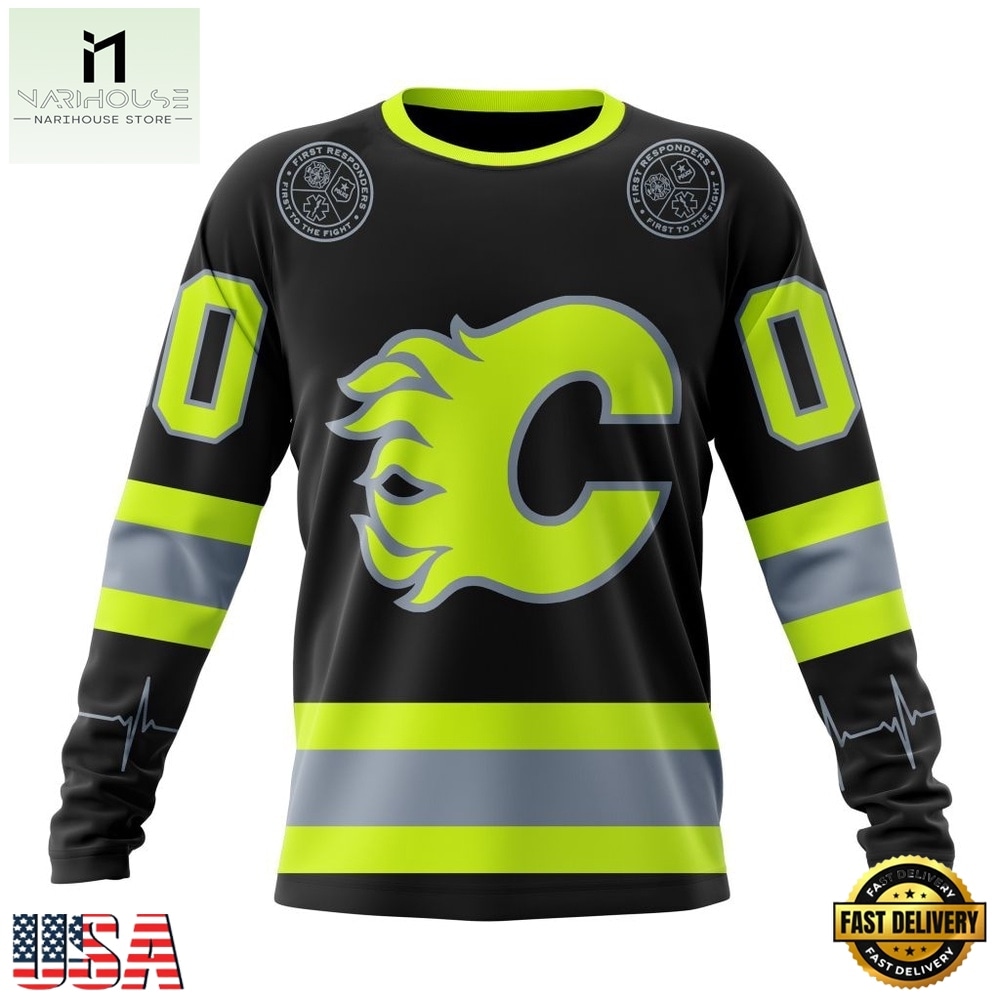 NHL Calgary Flames Specialized With FireFighter Uniforms Color Hoodie, T Shirt, NHL 3D Game Day Tee Nhl Calgary Flames Specialized With Firefighter Uniforms Color Hoodie T Shirt 3