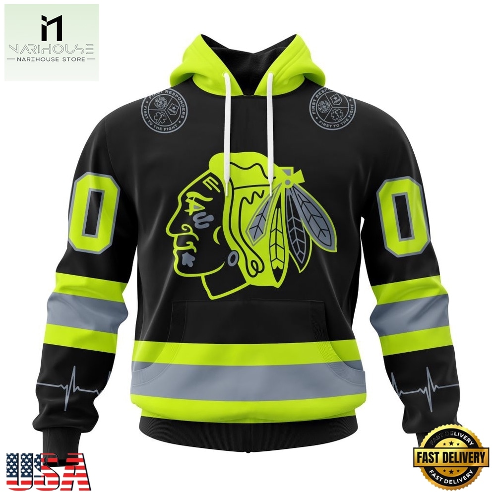 NHL Chicago BlackHawks Specialized With FireFighter Uniforms Color Hoodie, T Shirt, NHL 3D Game Day Tee Nhl Chicago Blackhawks Specialized With Firefighter Uniforms Color Hoodie T Shirt 1
