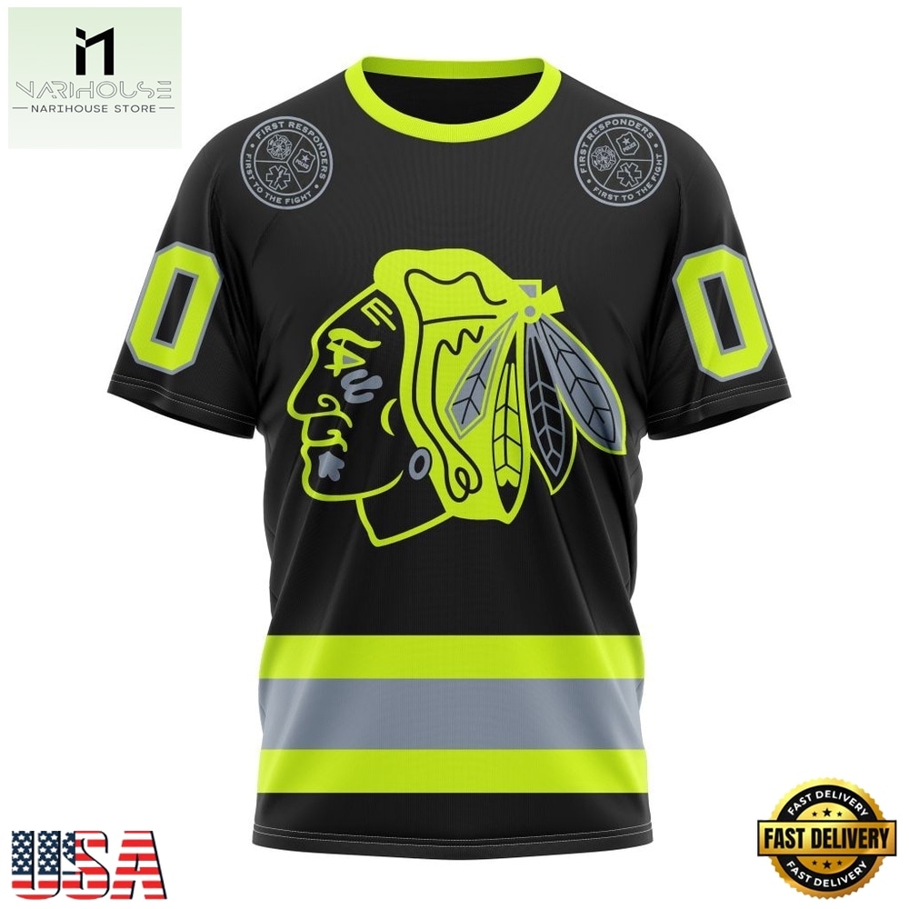 NHL Chicago BlackHawks Specialized With FireFighter Uniforms Color Hoodie, T Shirt, NHL 3D Game Day Tee Nhl Chicago Blackhawks Specialized With Firefighter Uniforms Color Hoodie T Shirt 4