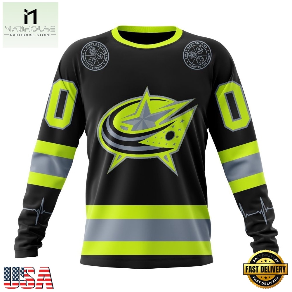 NHL Columbus Blue Jackets Specialized With FireFighter Uniforms Color Hoodie, T Shirt, NHL 3D Game Day Tee Nhl Columbus Blue Jackets Specialized With Firefighter Uniforms Color Hoodie T Shirt 3