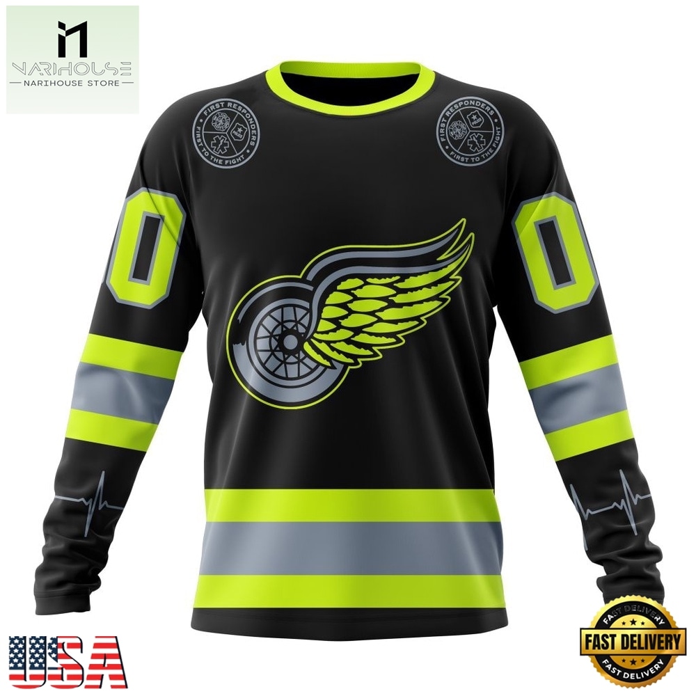 NHL Detroit Red Wings Specialized With FireFighter Uniforms Color Hoodie, T Shirt, NHL 3D Game Day Tee Nhl Detroit Red Wings Specialized With Firefighter Uniforms Color Hoodie T Shirt 3