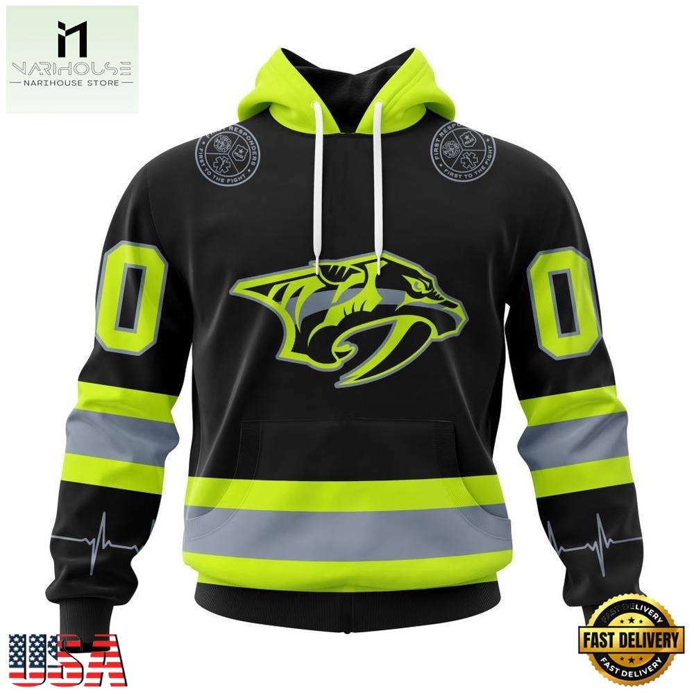 NHL Nashville Predators Specialized With FireFighter Uniforms Color Hoodie, T Shirt, NHL 3D Game Day Tee Nhl Nashville Predators Specialized With Firefighter Uniforms Color Hoodie T Shirt 1