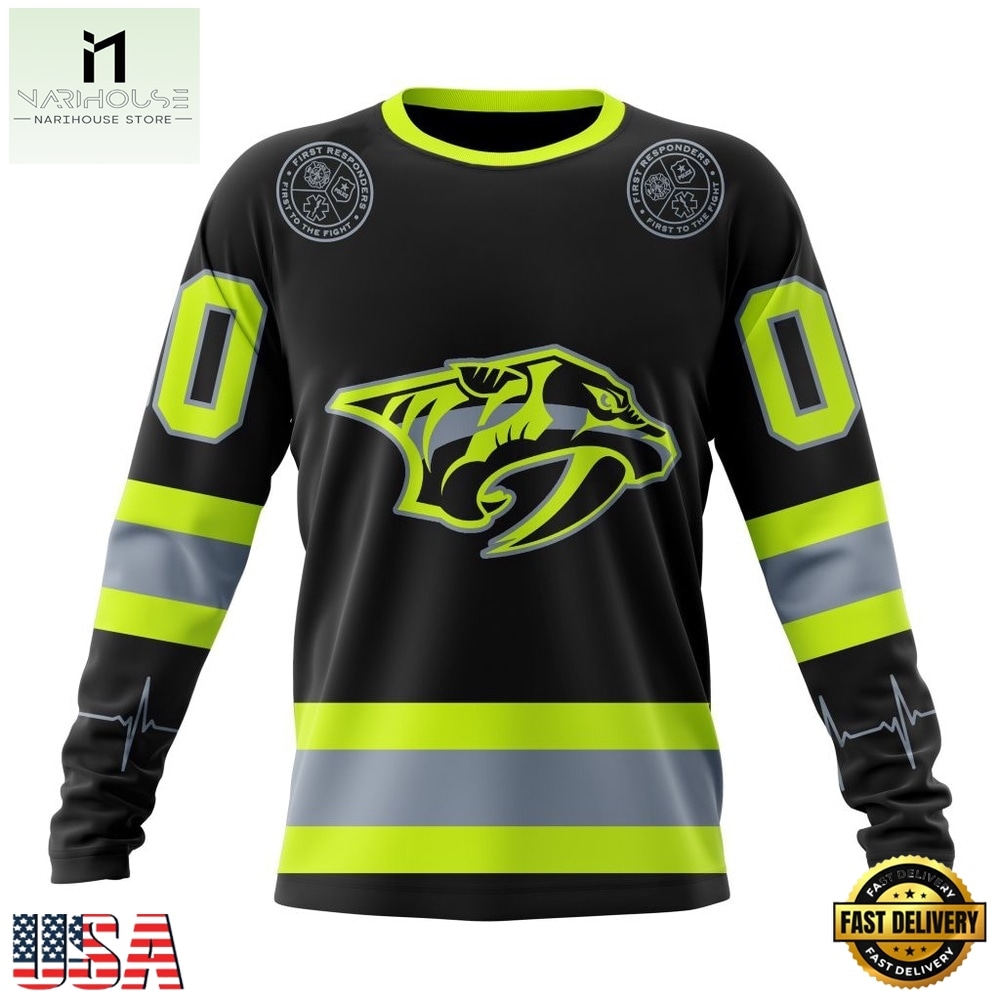 NHL Nashville Predators Specialized With FireFighter Uniforms Color Hoodie, T Shirt, NHL 3D Game Day Tee Nhl Nashville Predators Specialized With Firefighter Uniforms Color Hoodie T Shirt 3