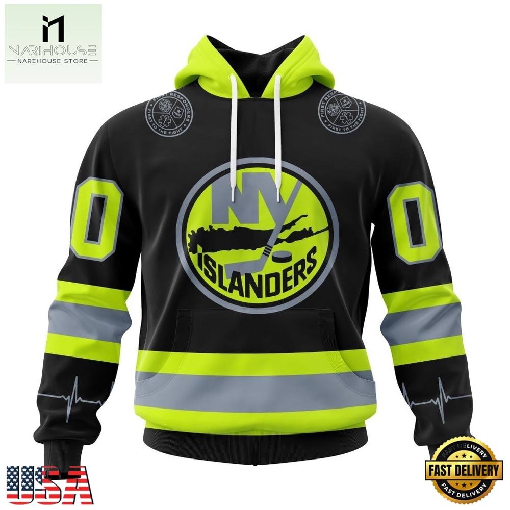 NHL New York Islanders Specialized With FireFighter Uniforms Color Hoodie, T Shirt, NHL 3D Game Day Tee Nhl New York Islanders Specialized With Firefighter Uniforms Color Hoodie T Shirt 1
