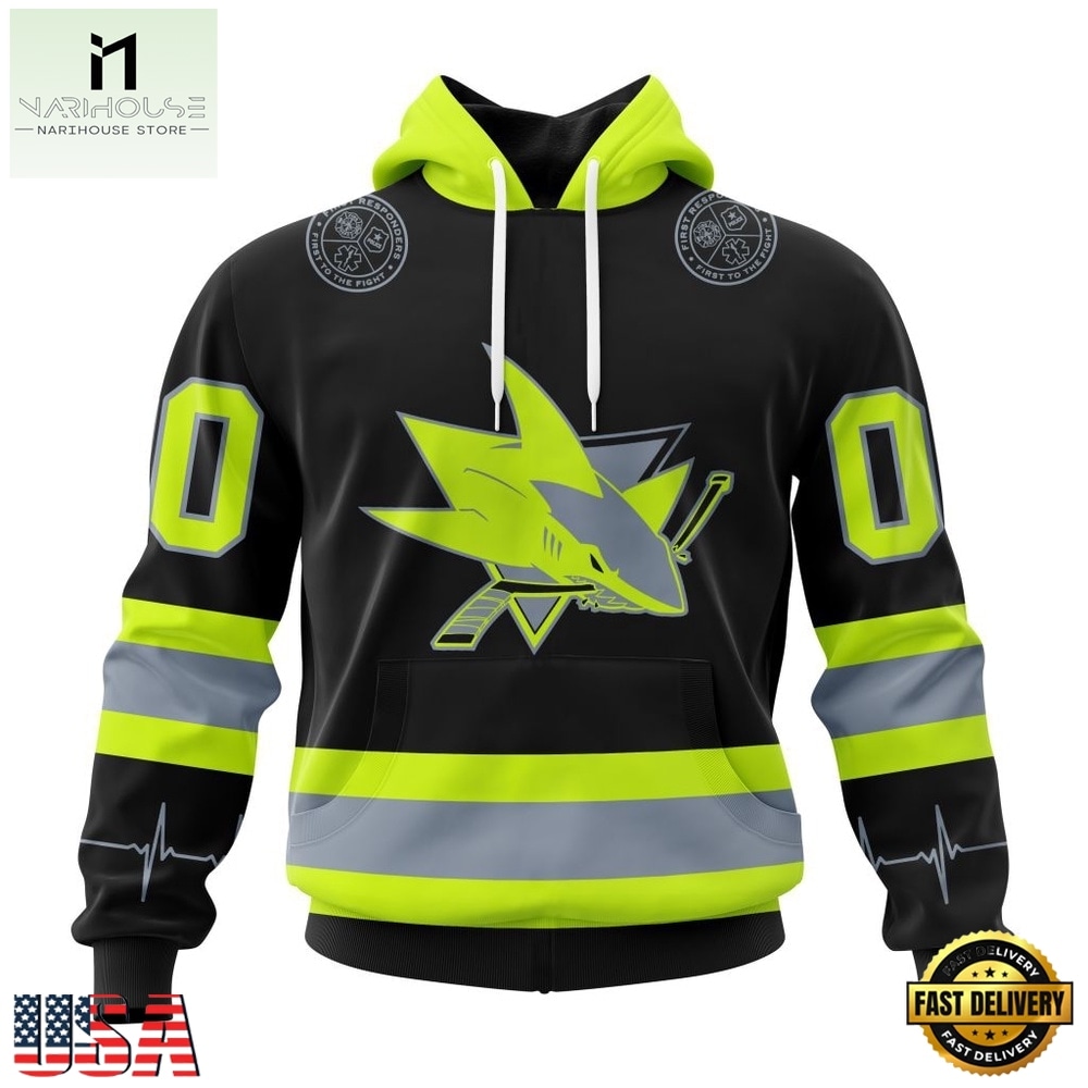 NHL San Jose Sharks Specialized With FireFighter Uniforms Color Hoodie, T Shirt, NHL 3D Game Day Tee Nhl San Jose Sharks Specialized With Firefighter Uniforms Color Hoodie T Shirt 1