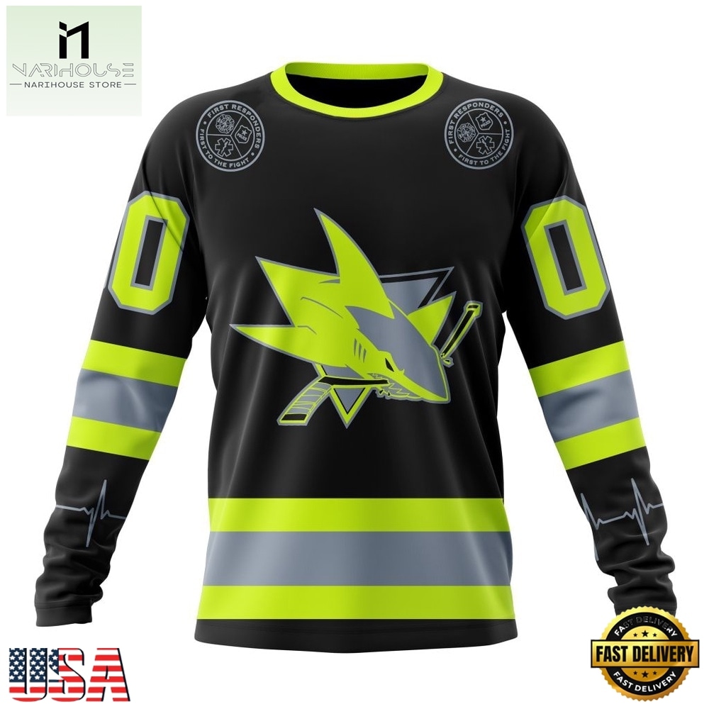 NHL San Jose Sharks Specialized With FireFighter Uniforms Color Hoodie, T Shirt, NHL 3D Game Day Tee Nhl San Jose Sharks Specialized With Firefighter Uniforms Color Hoodie T Shirt 3
