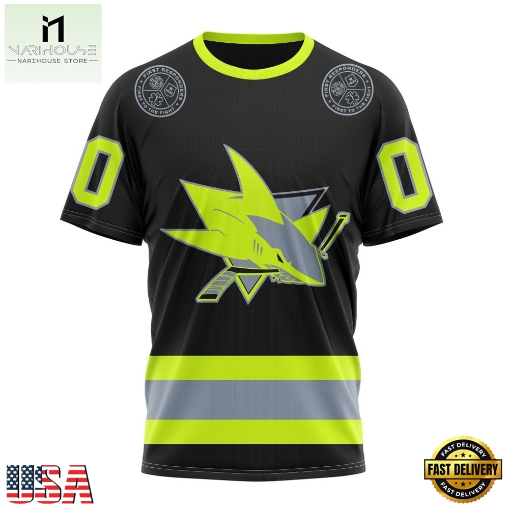 NHL San Jose Sharks Specialized With FireFighter Uniforms Color Hoodie, T Shirt, NHL 3D Game Day Tee Nhl San Jose Sharks Specialized With Firefighter Uniforms Color Hoodie T Shirt 4