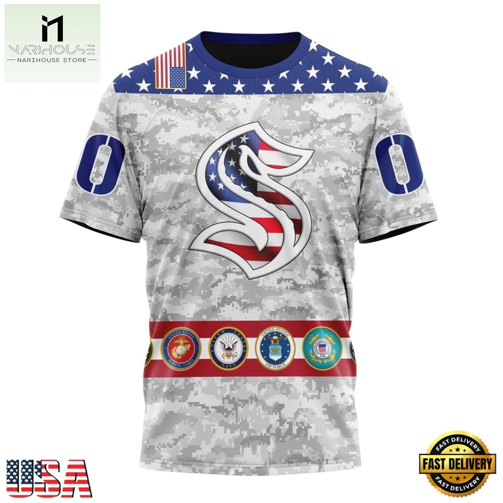NHL Seattle Kraken Armed Forces Appreciation Design Hoodie, T Shirt, NHL 3D Game Day Tee NHL Seattle Kraken Armed Forces Appreciation Design Hoodie, T Shirt, NHL 3D Game Day Tee
