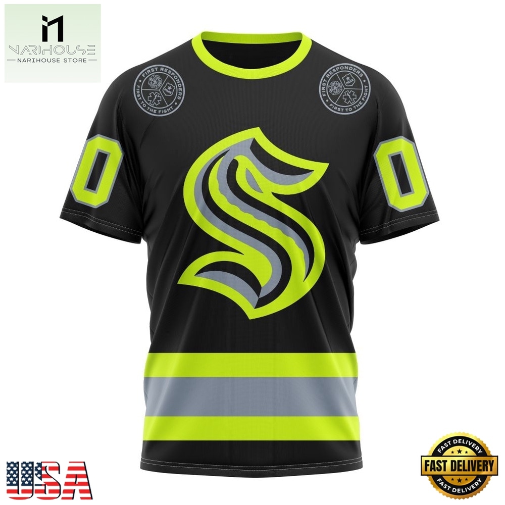NHL Seattle Kraken Specialized With FireFighter Uniforms Color Hoodie, T Shirt, NHL 3D Game Day Tee Nhl Seattle Kraken Specialized With Firefighter Uniforms Color Hoodie T Shirt 4