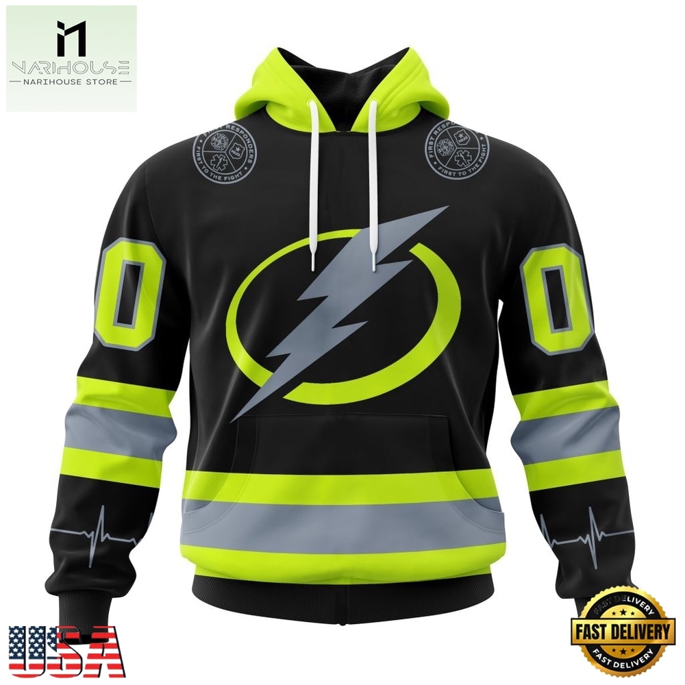 NHL Tampa Bay Lightning Specialized With FireFighter Uniforms Color Hoodie, T Shirt, NHL 3D Game Day Tee Nhl Tampa Bay Lightning Specialized With Firefighter Uniforms Color Hoodie T Shirt 1