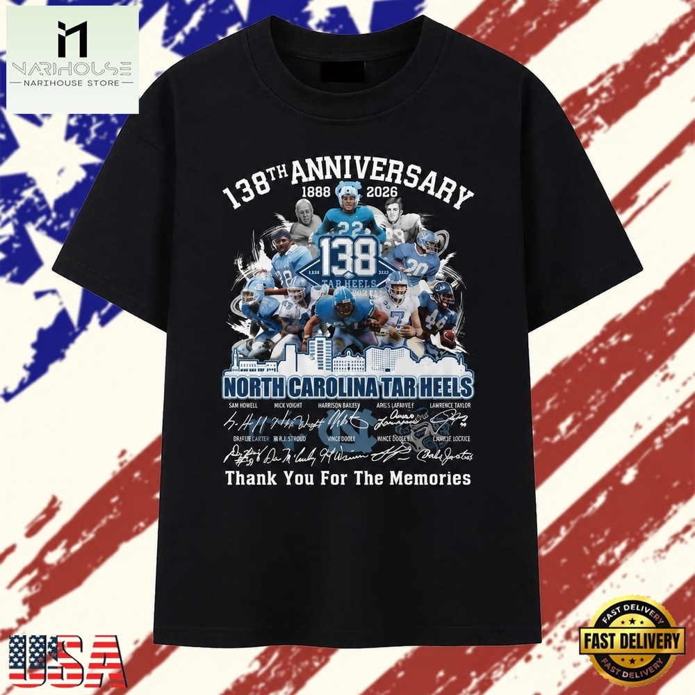 North Carolina Tar Heels 138th Anniversary 1888 2026 Signatures T Shirt, Stylish 2D Graphic Shirt North Carolina Tar Heels 138th Anniversary 1888 2026 Signatures T Shirt, Stylish 2D Graphic Shirt